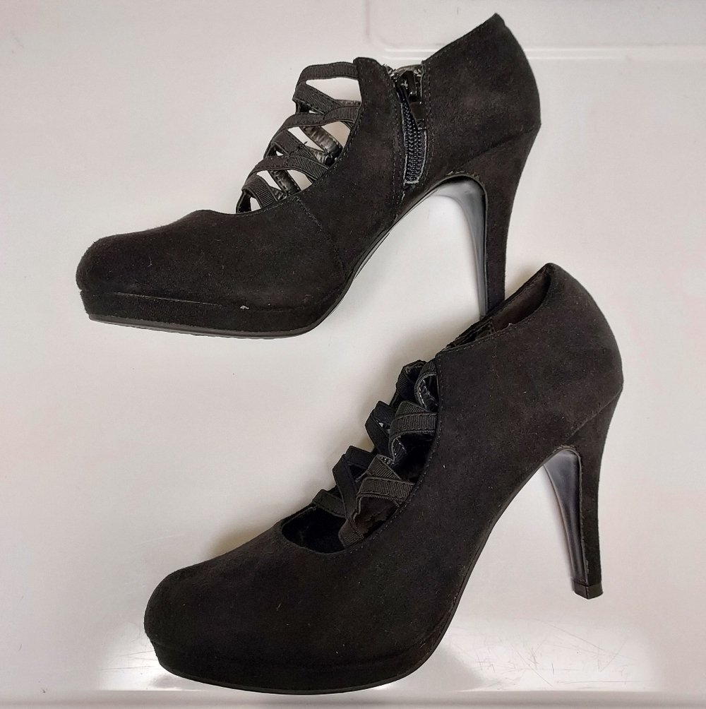 🖤 Mootsies Tootsies Criss Cross Ballerina Style Faux Suede Heels Size 6.5